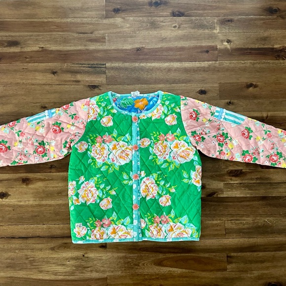 Wildflowers Best Day Ever Double Dip Reversible Jacket 10 Green Pink Floral Blue - Picture 2 of 8